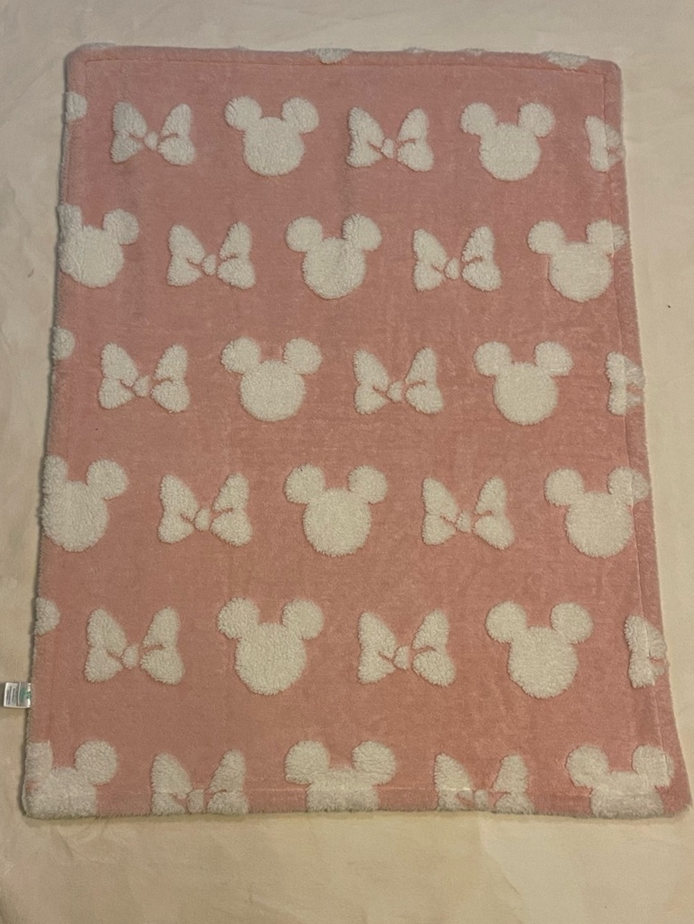 Disney Baby Minnie Mouse Lovey Pink White 3D Ears Bows Crib Blanket